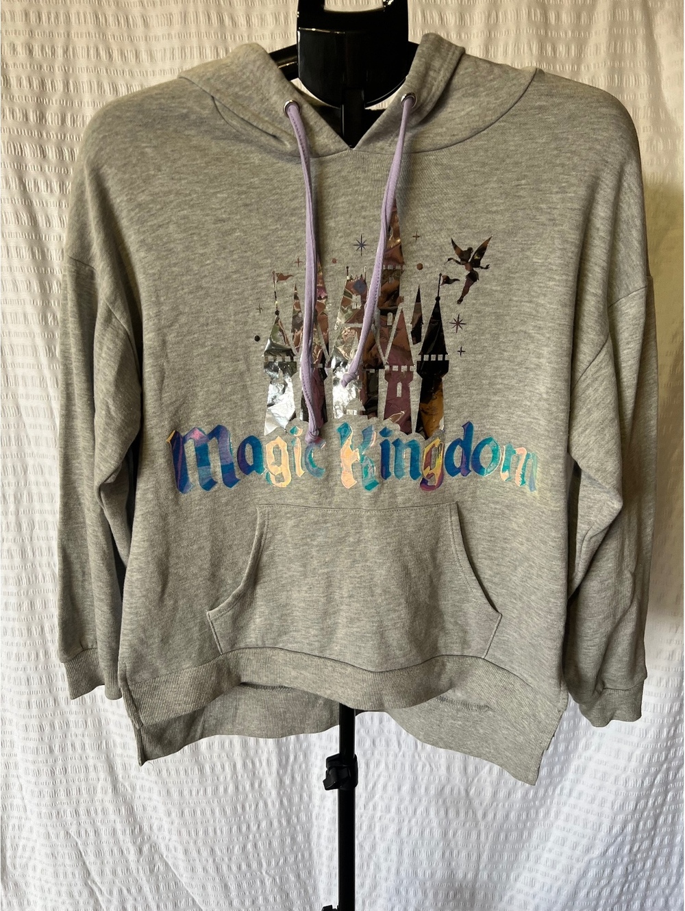 Disney Magic Kingdom Hoodie Medium Gray Holographic Castle Purple Drawstring